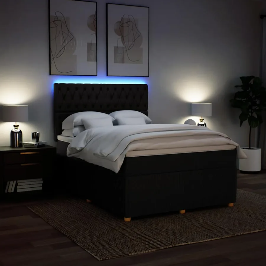 Sommier à lattes de lit avec matelas Noir 140x190 cm Tissu - 5