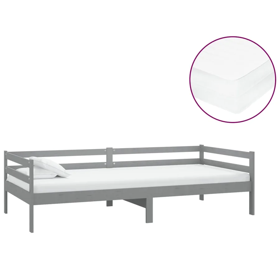 Lit de repos avec matelas 90x200 cm Gris Bois de pin massif - 2