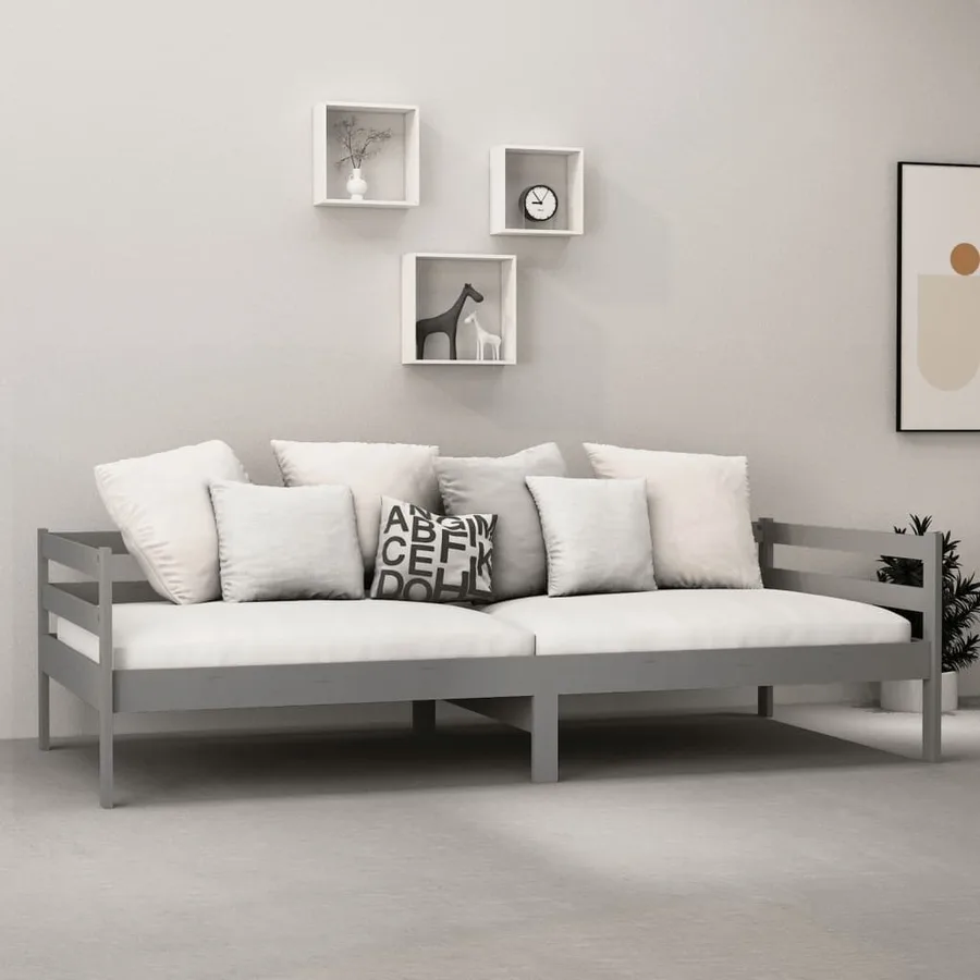 Lit de repos avec matelas 90x200 cm Gris Bois de pin massif - 3