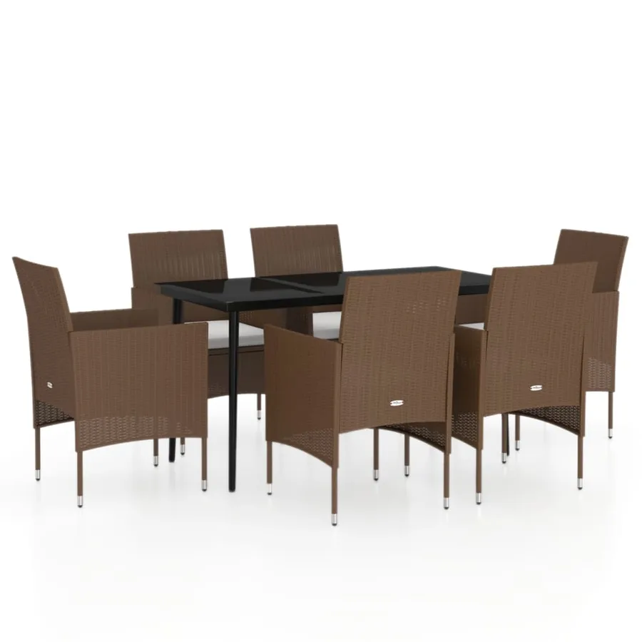 Ensemble à manger de jardin coussins 7 pcs Marron/noir - 2