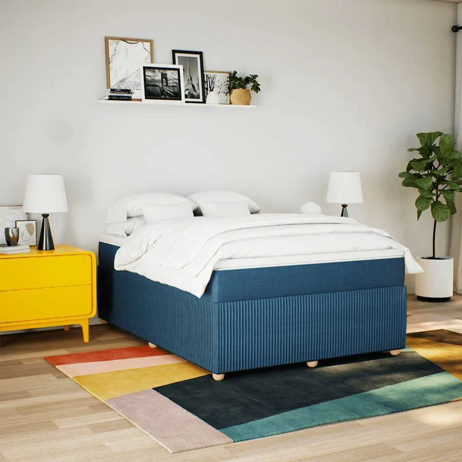Sommier à lattes de lit avec matelas Bleu 140x190 cm Tissu - 3