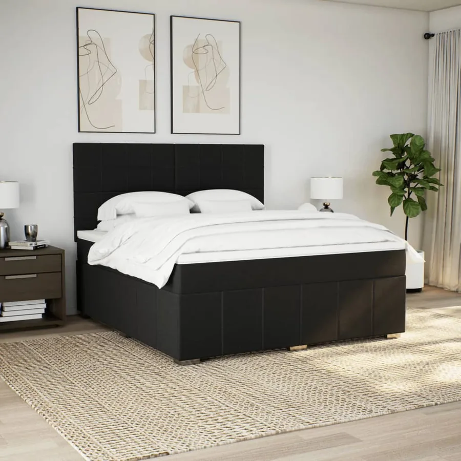 Sommier à lattes de lit avec matelas Noir 180x200 cm Tissu - 3