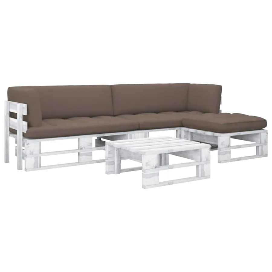 Salon de jardin palette 4 pcs et coussins Pin imprégné de blanc