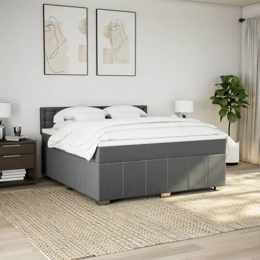 Sommier à lattes de lit avec matelas Gris foncé 180x200cm Tissu - 4