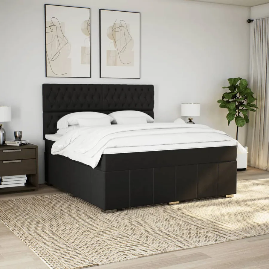 Sommier à lattes de lit avec matelas Noir 180x200 cm Tissu - 3