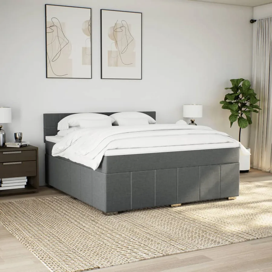 Sommier à lattes de lit avec matelas Gris foncé 180x200cm Tissu - 4