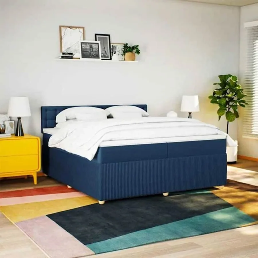 Sommier à lattes de lit avec matelas Bleu 200x200 cm Tissu - 4