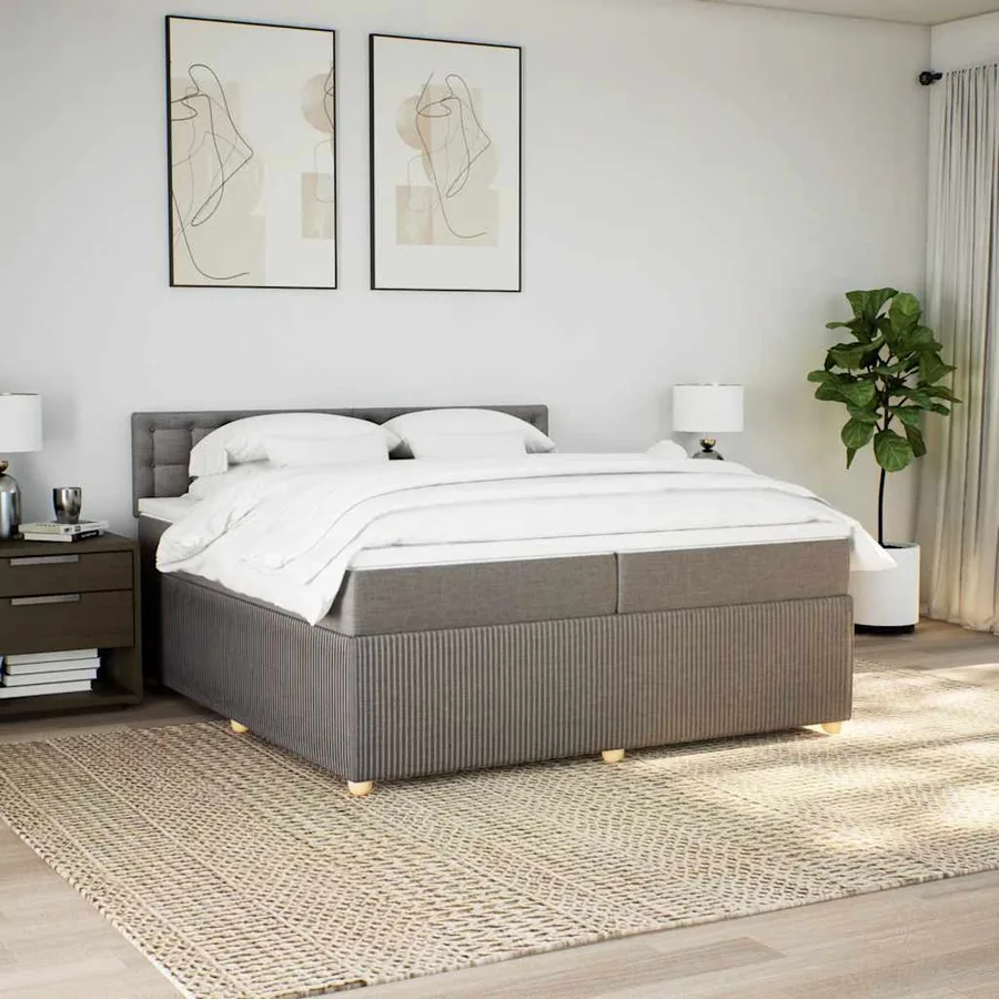 Sommier à lattes de lit avec matelas Taupe 200x200 cm Tissu - 4