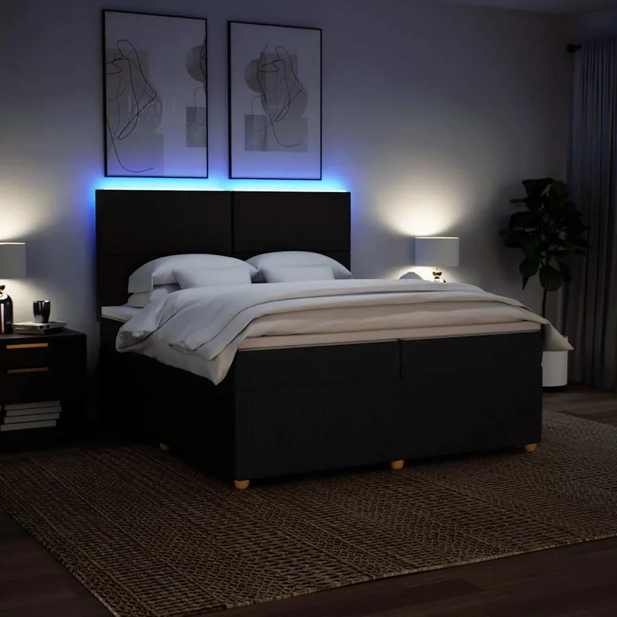 Sommier à lattes de lit avec matelas Noir 200x200 cm Tissu - 4