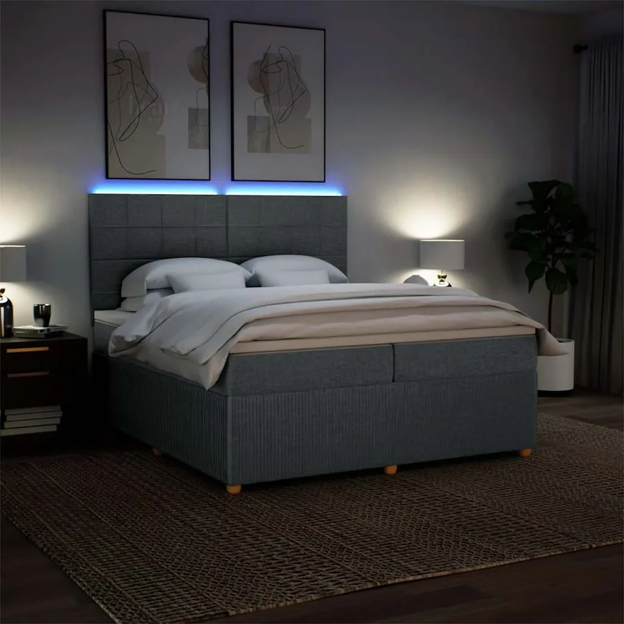 Sommier à lattes de lit avec matelas Gris foncé 200x200cm Tissu - 4