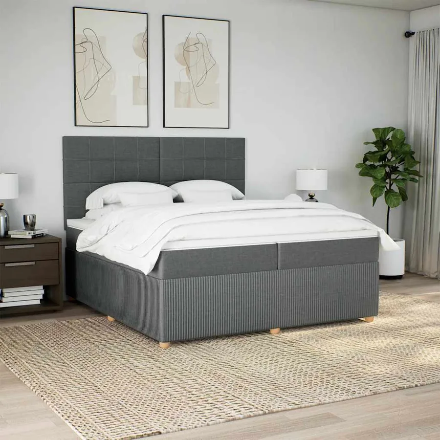 Sommier à lattes de lit avec matelas Gris foncé 200x200cm Tissu - 5