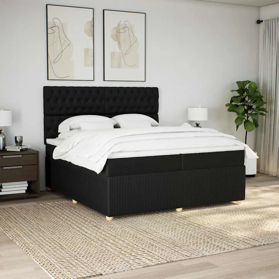Sommier à lattes de lit avec matelas Noir 200x200 cm Tissu - 5
