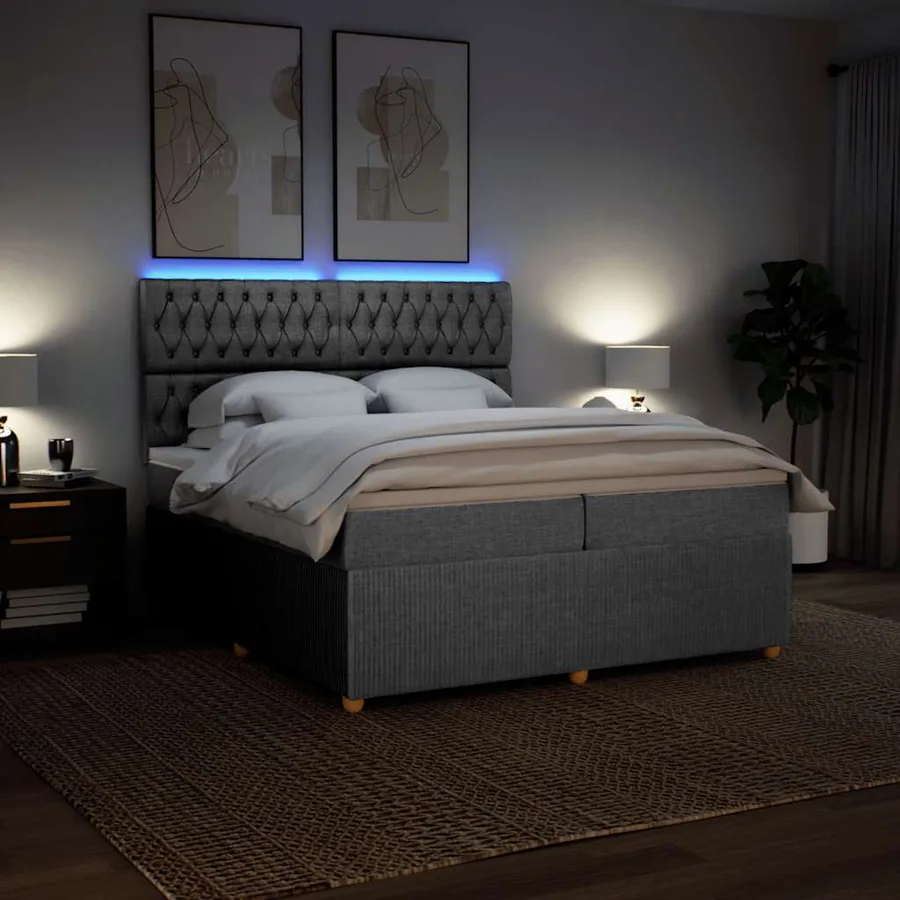 Sommier à lattes de lit avec matelas Gris clair 200x200cm Tissu - 4