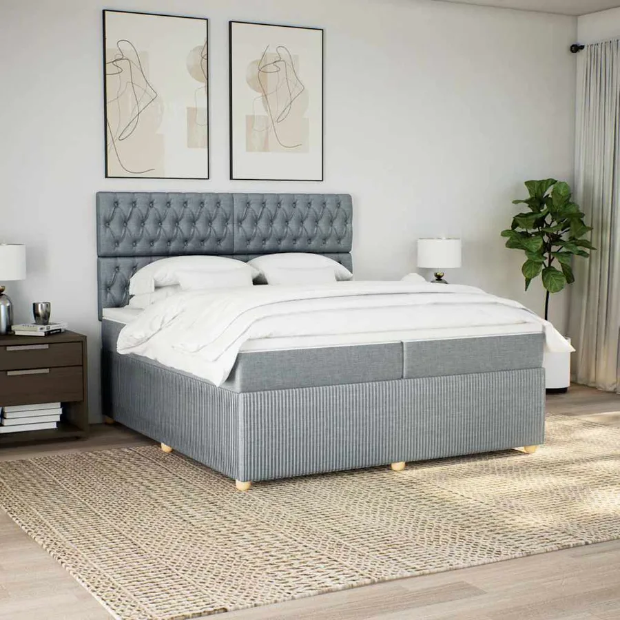 Sommier à lattes de lit avec matelas Gris clair 200x200cm Tissu - 5