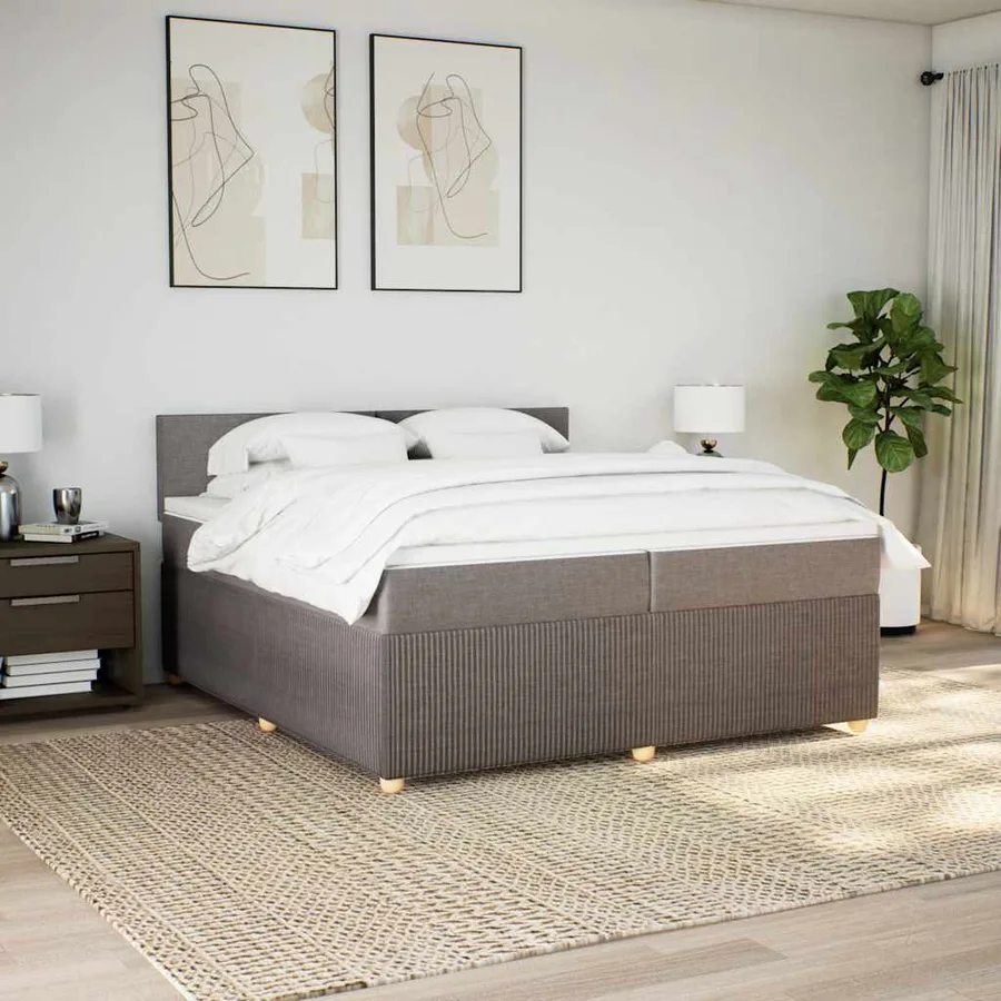 Sommier à lattes de lit avec matelas Taupe 200x200 cm Tissu - 4