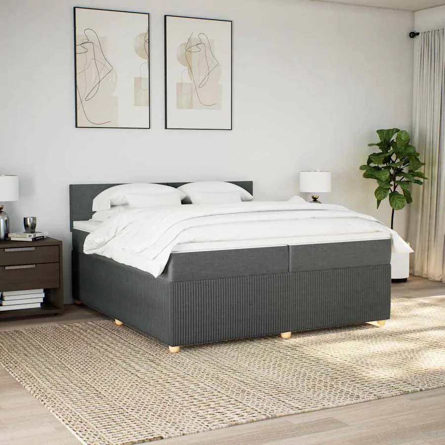 Sommier à lattes de lit avec matelas Gris foncé 200x200cm Tissu - 4