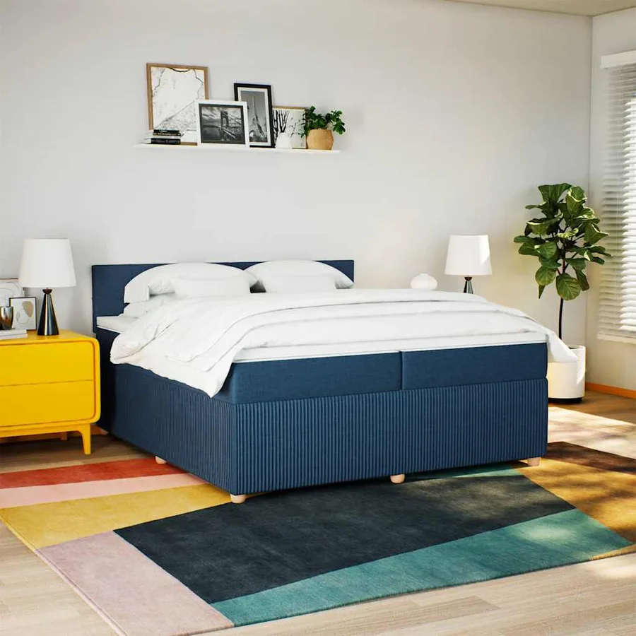 Sommier à lattes de lit avec matelas Bleu 200x200 cm Tissu - 3