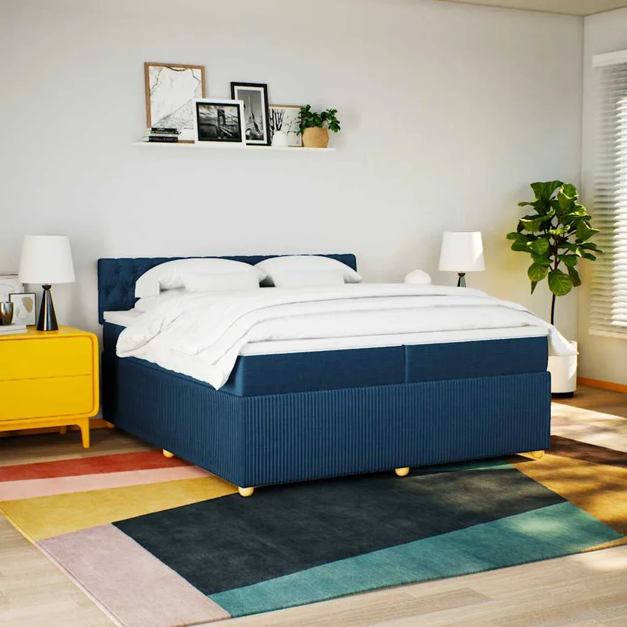 Sommier à lattes de lit avec matelas Bleu 200x200 cm Tissu - 3