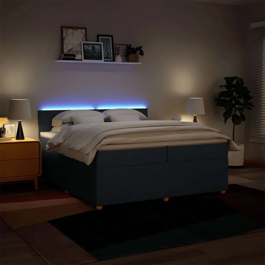 Sommier à lattes de lit avec matelas Bleu 200x200 cm Tissu - 5