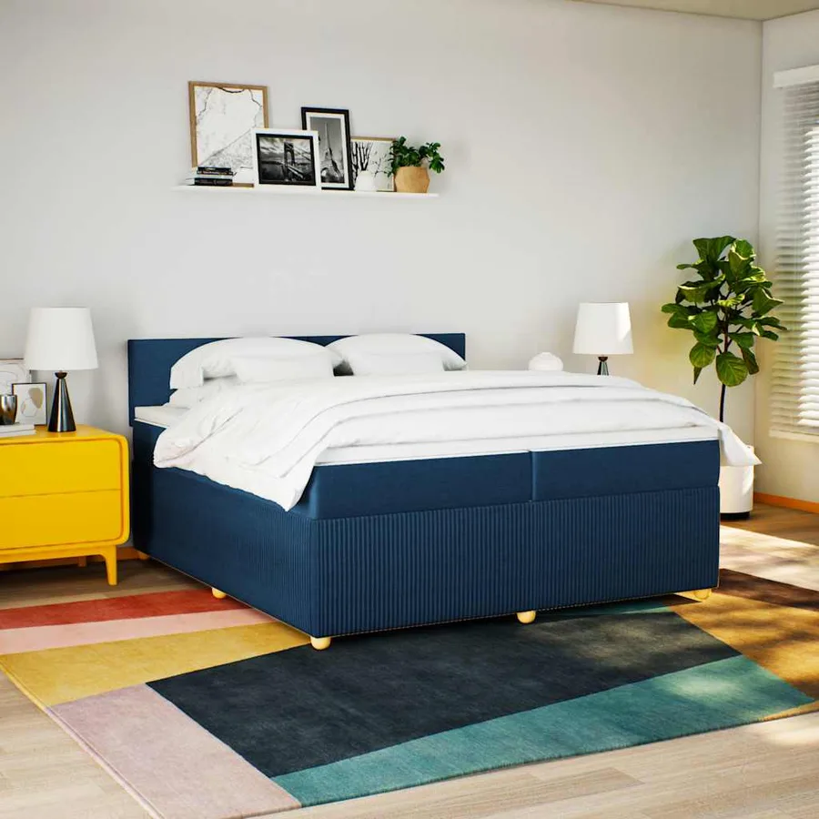 Sommier à lattes de lit avec matelas Bleu 200x200 cm Tissu - 4