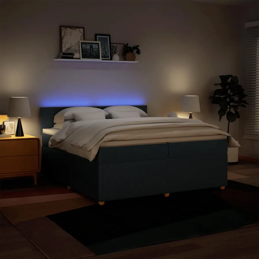 Sommier à lattes de lit avec matelas Bleu 200x200 cm Tissu - 5