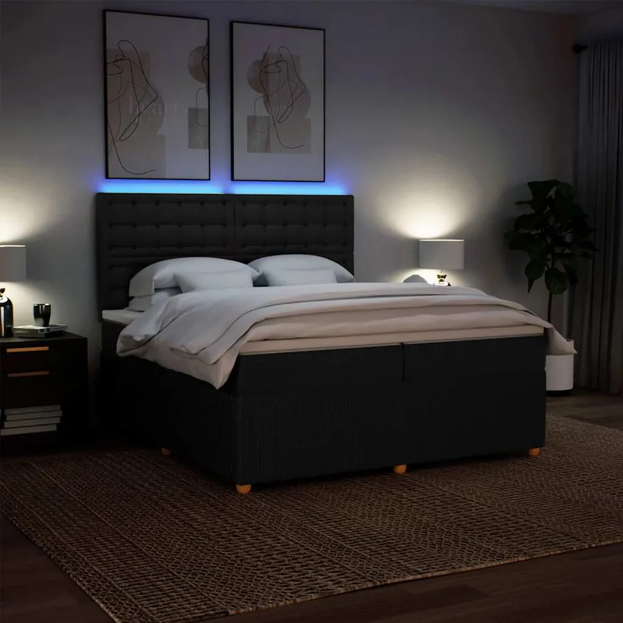 Sommier à lattes de lit avec matelas Noir 200x200 cm Tissu - 4