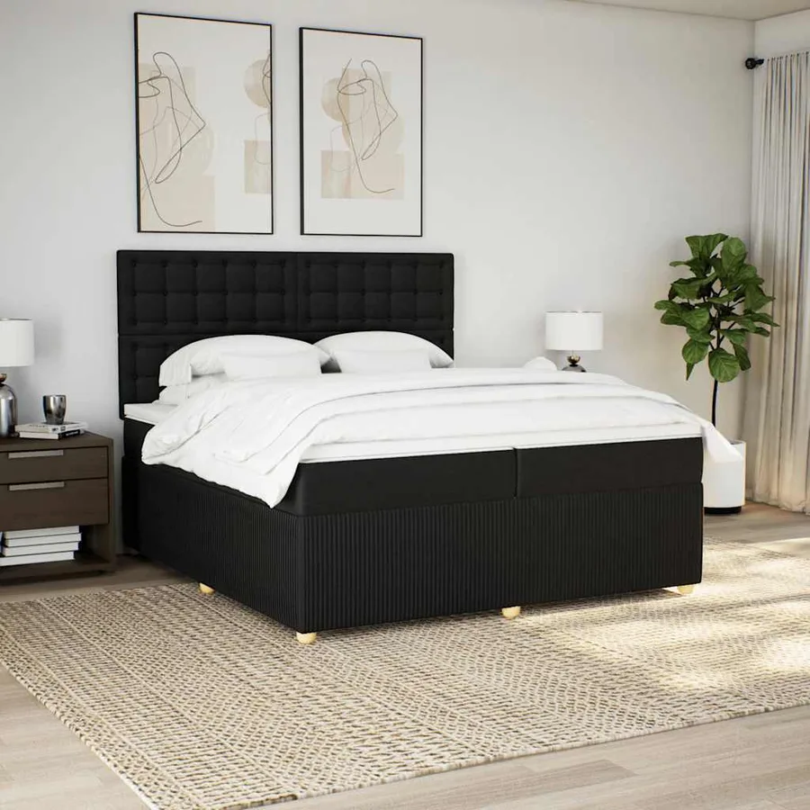 Sommier à lattes de lit avec matelas Noir 200x200 cm Tissu - 5