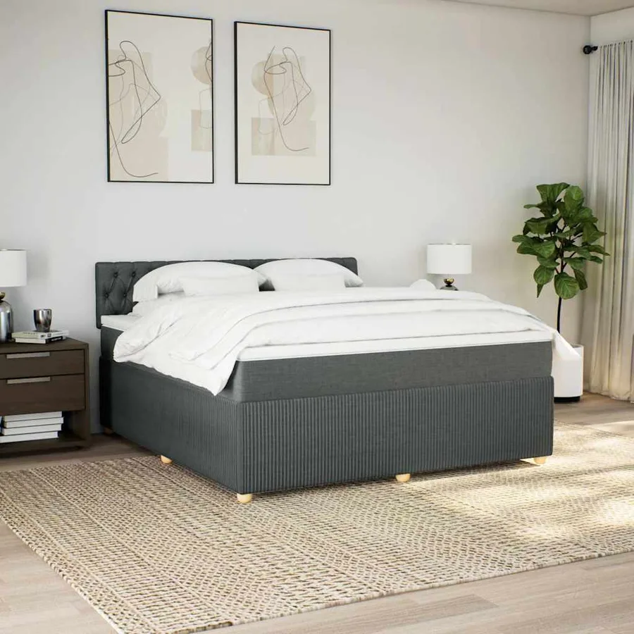Sommier à lattes de lit avec matelas Gris foncé 180x200cm Tissu - 4