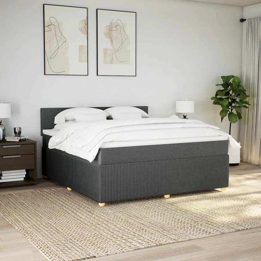 Sommier à lattes de lit avec matelas Gris foncé 180x200cm Tissu - 4