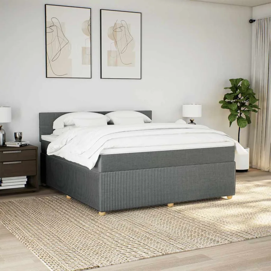 Sommier à lattes de lit avec matelas Gris foncé 180x200cm Tissu - 4
