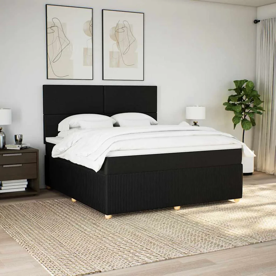 Sommier à lattes de lit avec matelas Noir 180x200 cm Tissu - 5
