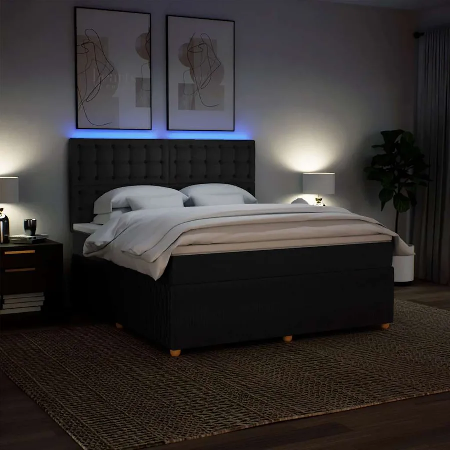 Sommier à lattes de lit avec matelas Noir 180x200 cm Tissu - 4