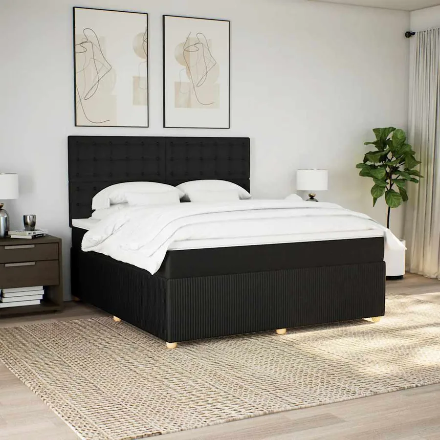 Sommier à lattes de lit avec matelas Noir 180x200 cm Tissu - 5