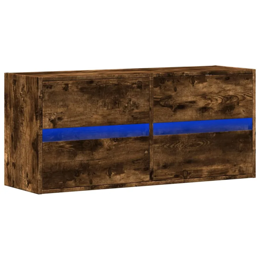 Meuble TV mural avec lumières LED chêne fumé 100x31x45 cm - 3