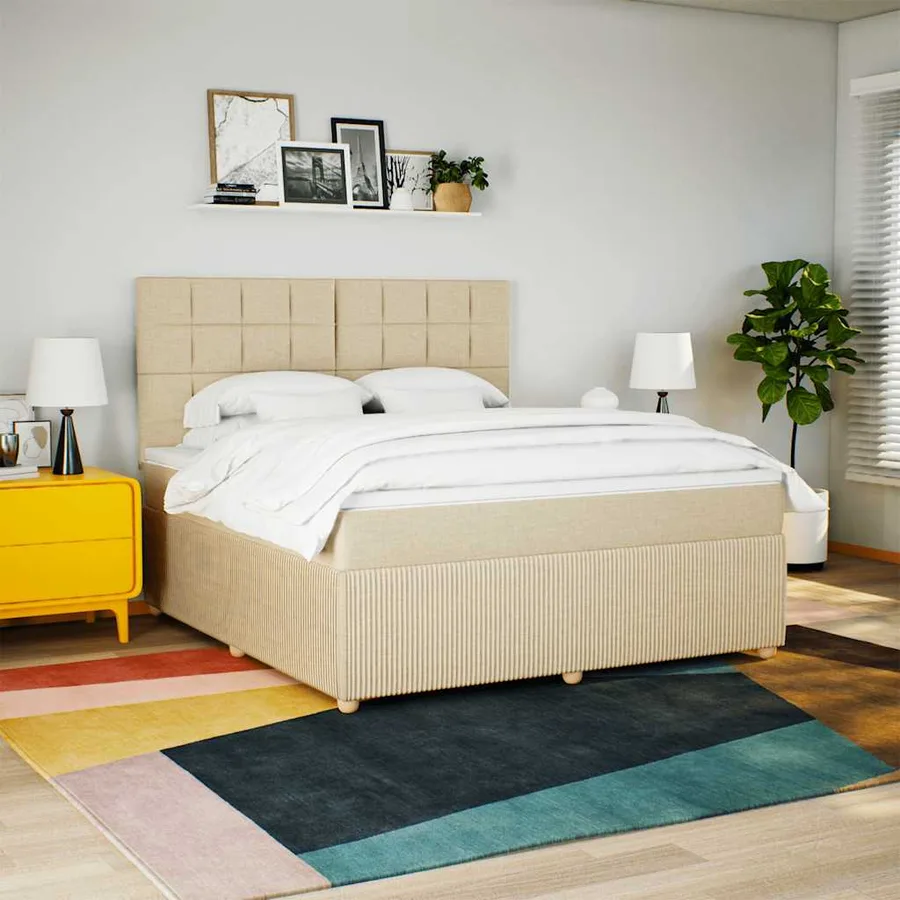 Sommier à lattes de lit avec matelas Crème 180x200 cm Tissu - 3