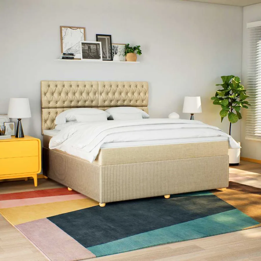 Sommier à lattes de lit avec matelas Crème 180x200 cm Tissu - 5