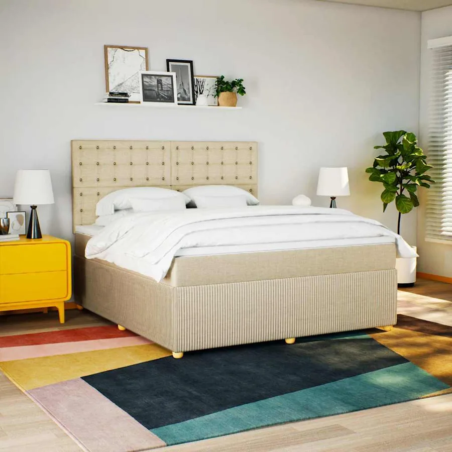 Sommier à lattes de lit avec matelas Crème 180x200 cm Tissu - 3