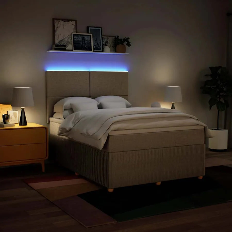 Sommier à lattes de lit avec matelas Crème 160x200 cm Tissu - 4