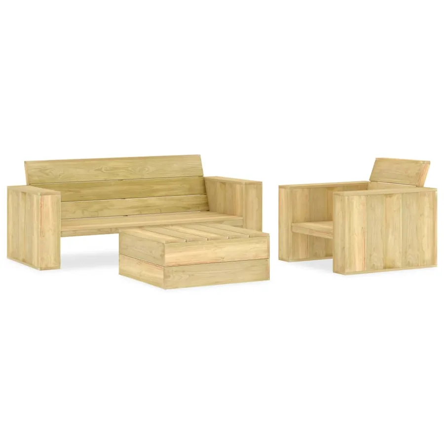 Salon de jardin 3 pcs Bois de pin imprégné