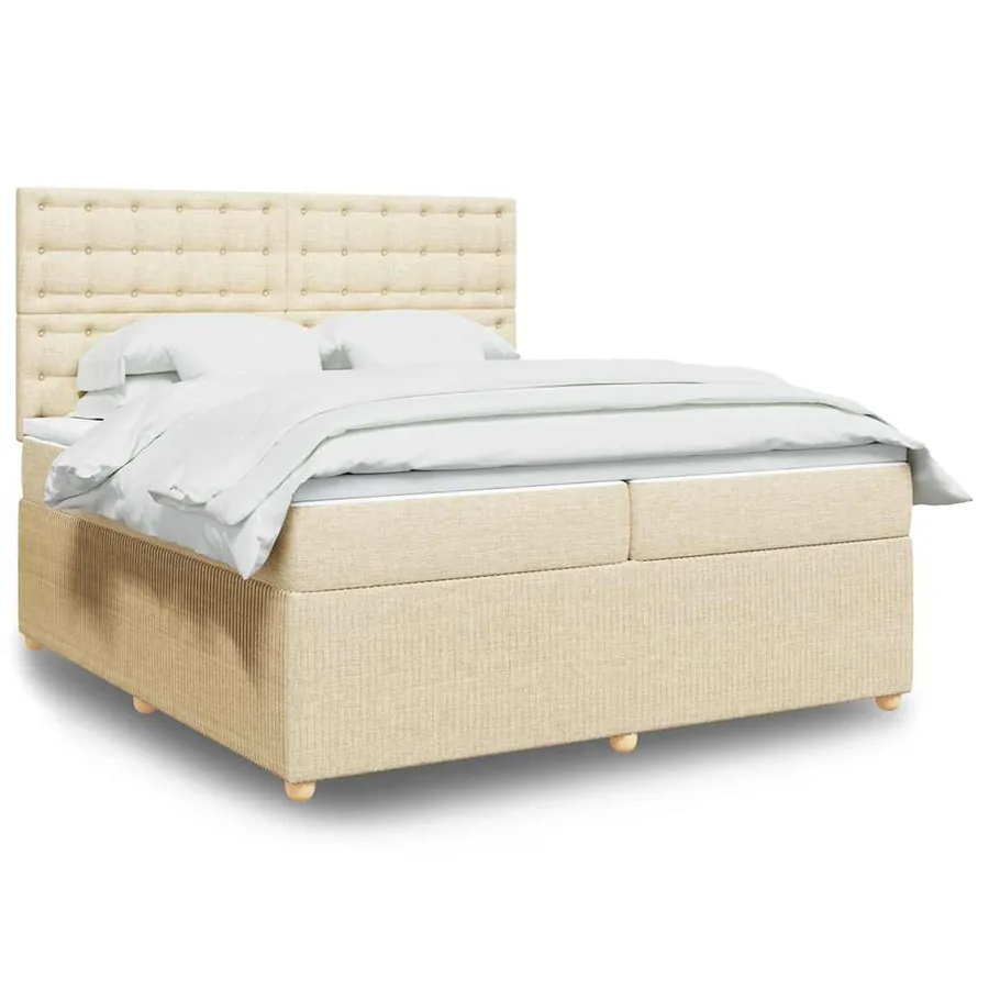 Sommier à lattes de lit avec matelas Crème 200x200 cm Tissu
