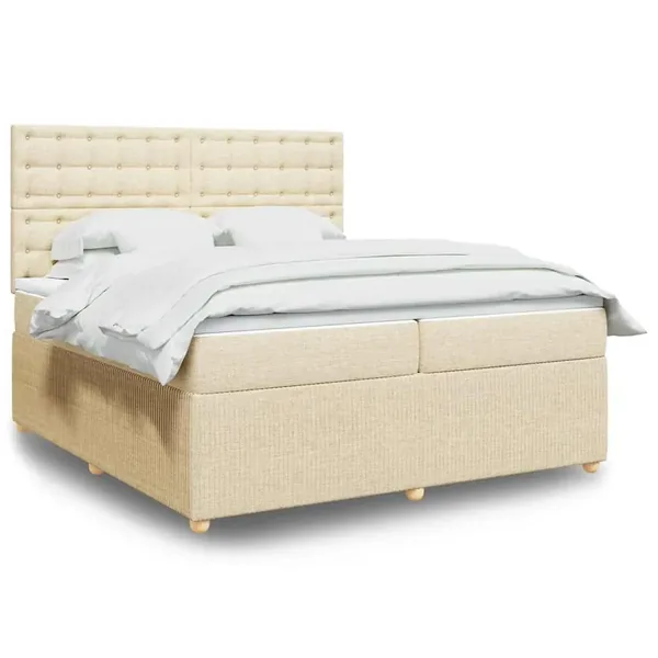 Sommier à lattes de lit avec matelas Crème 200x200 cm Tissu