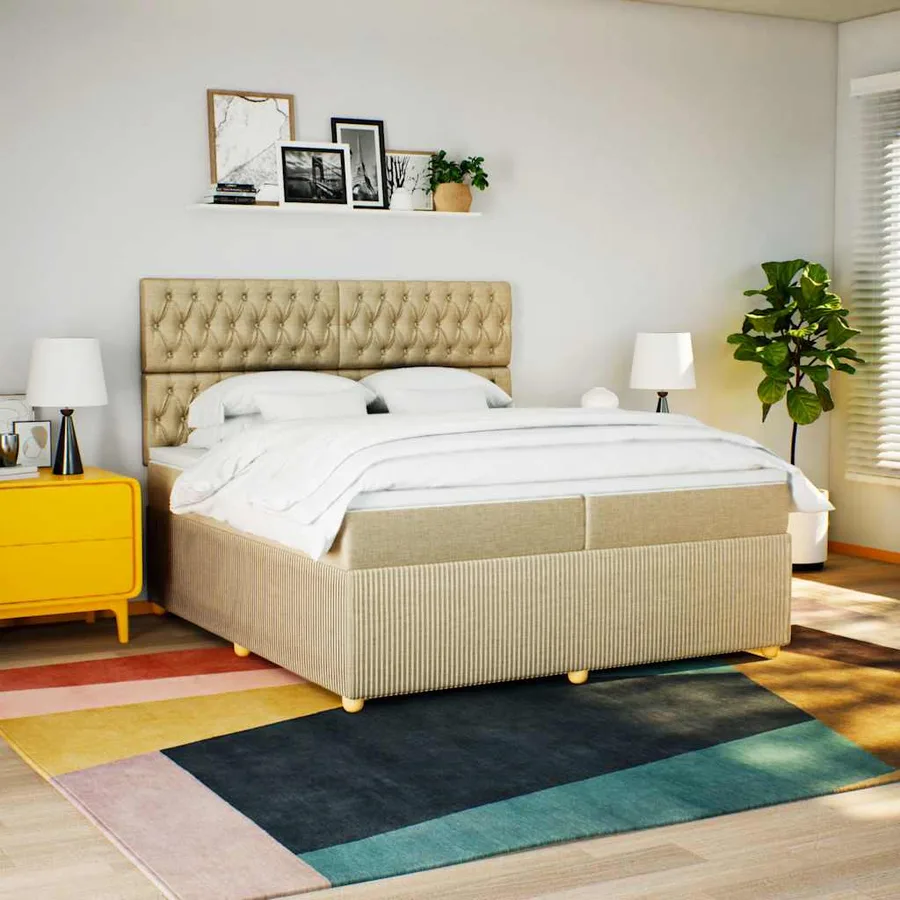 Sommier à lattes de lit avec matelas Crème 200x200 cm Tissu - 3