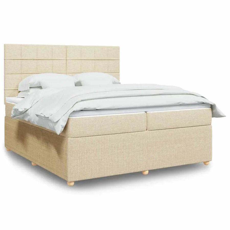 Sommier à lattes de lit avec matelas Crème 200x200 cm Tissu
