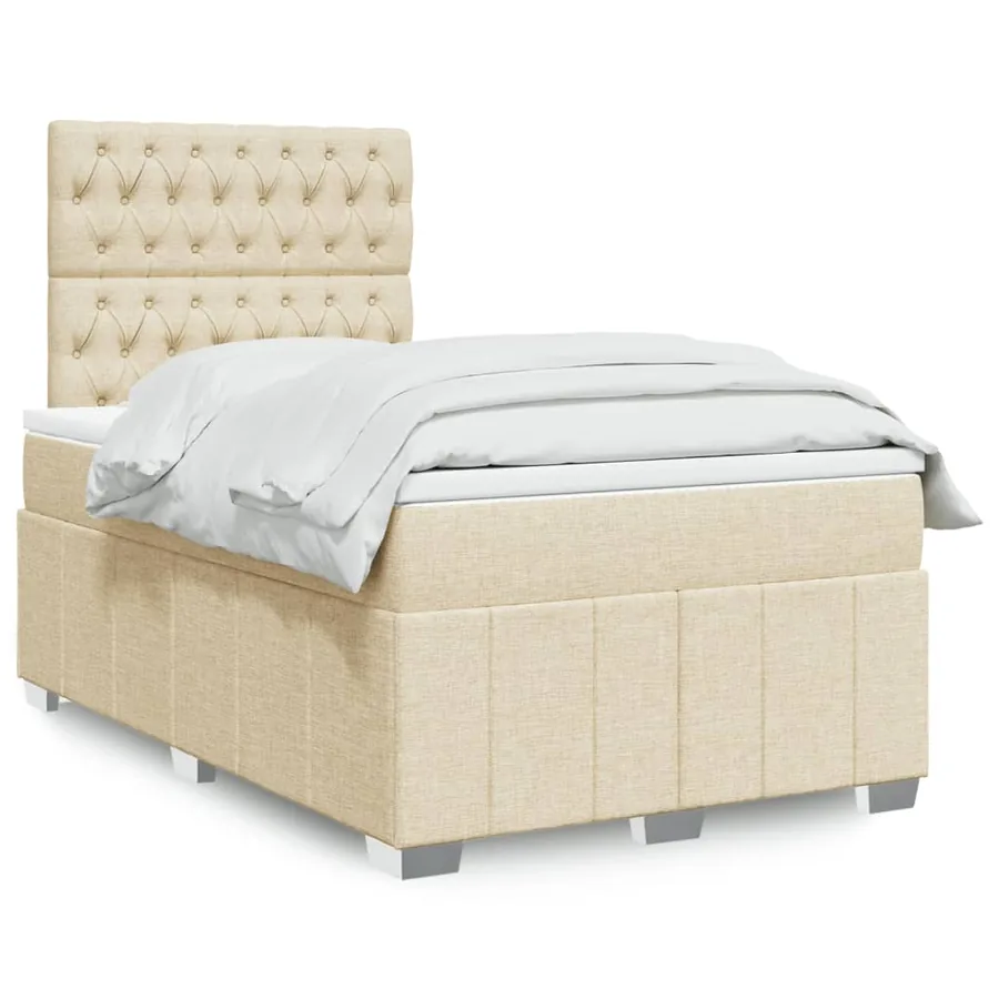 Sommier à lattes de lit avec matelas Crème 120x200 cm Tissu