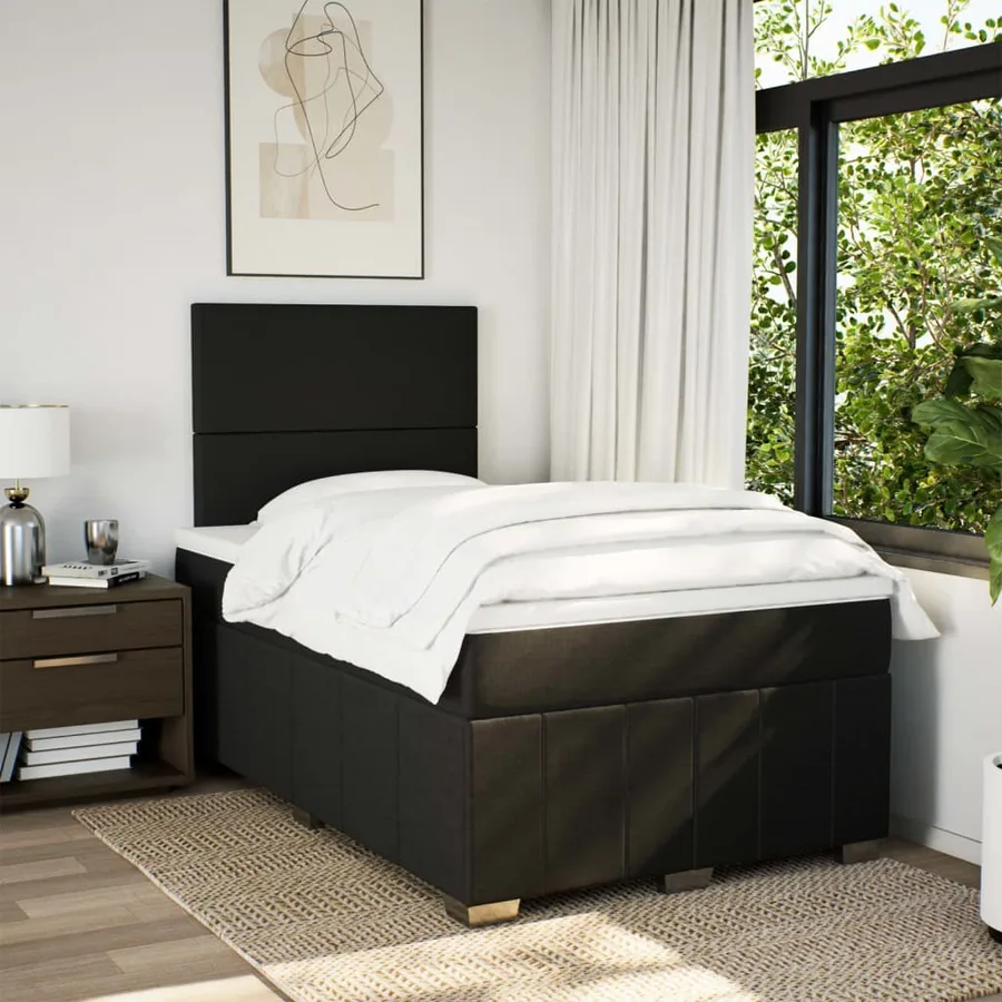 Sommier à lattes de lit avec matelas Noir 120x200 cm Tissu - 3
