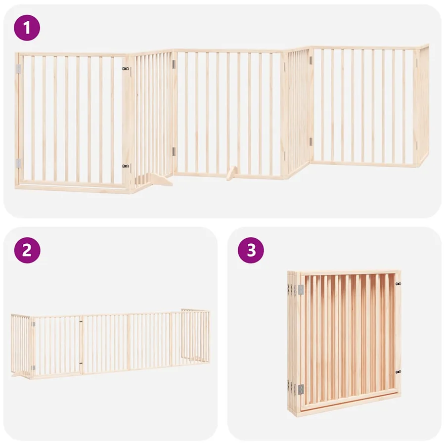 Barrière pour chien avec porte pliable 6 panneaux bois peuplier - 5