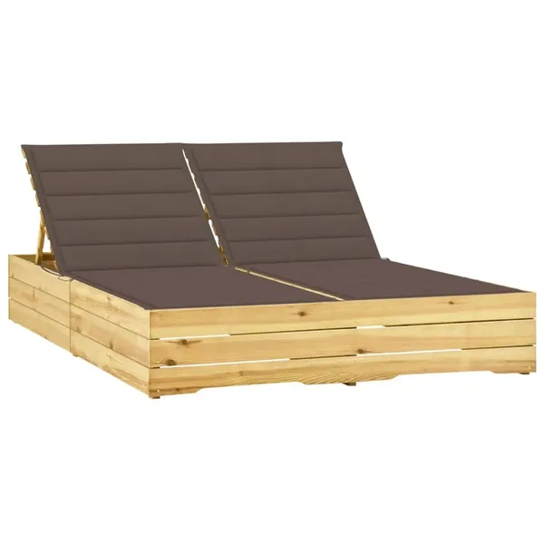 Chaise longue double et coussins taupe Bois de pin imprégné