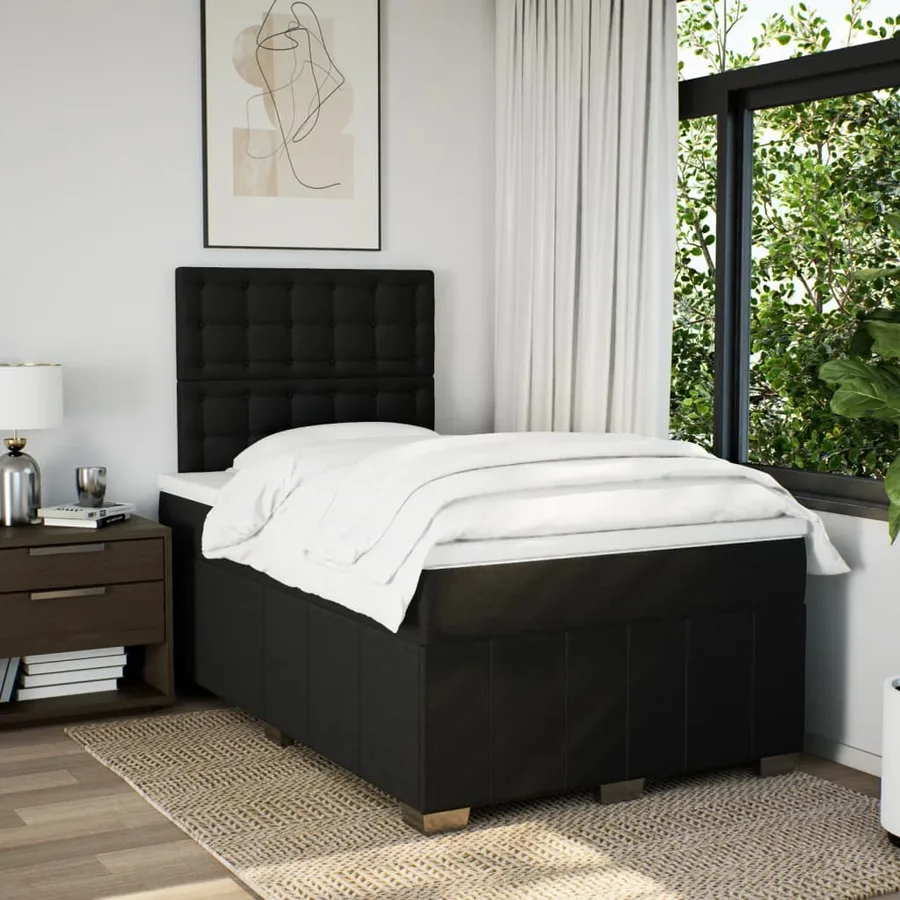 Sommier à lattes de lit avec matelas Noir 120x200 cm Tissu - 3