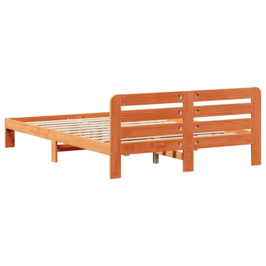 Cadre de lit sans matelas cire marron 135x190cm bois pin massif - 6