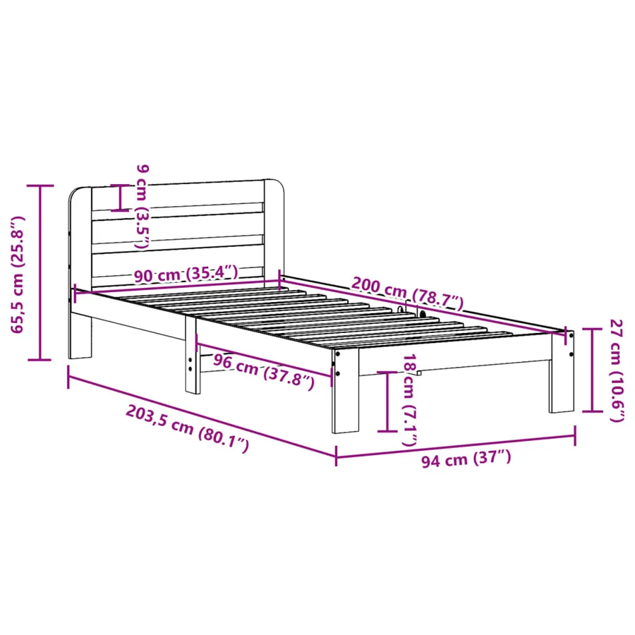 Cadre de lit sans matelas 90x200 cm bois de pin massif - 9